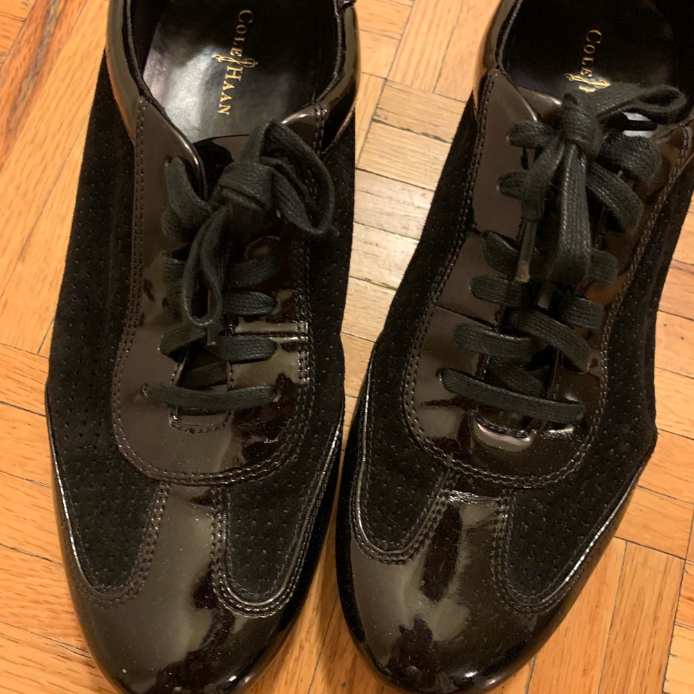 Cole Haan Black Patent Leather and Suede Oxfords